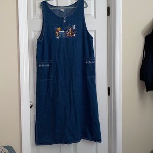 Denim embroidered winter Winnie the Pooh dress